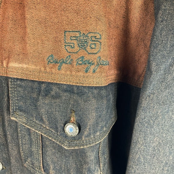 Vintage 90s Bulge Boy Men Denim Jacket XL Gold Crest 56 Two Tone Brown Blue Rare - Picture 6 of 13